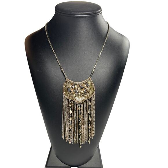 Stella & Dot Analena Pendant Necklace Mixed Metal Tones Stones Pearls - Picture 3 of 10